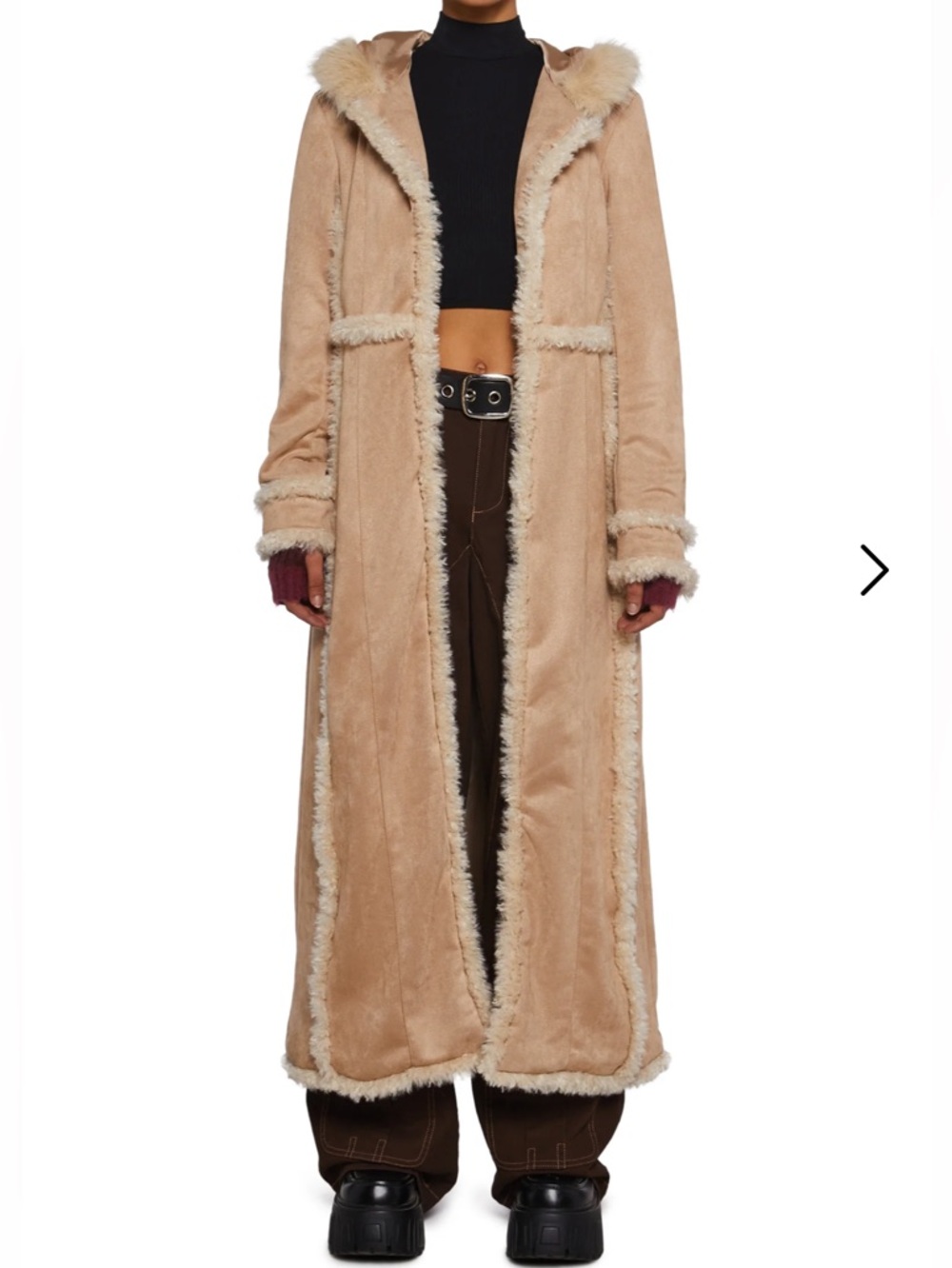 dELiA*s Beige Faux Shearling Long Trench Coat